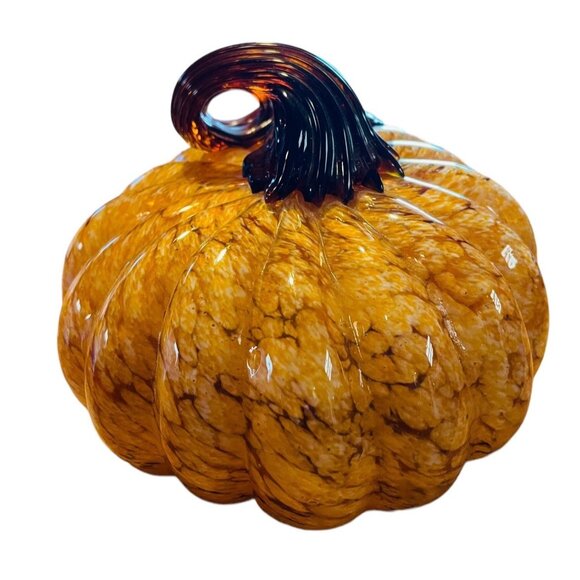 Handcrafted Glass Pumpkin Decor Autumn Harvest Carmel Home Accent Brown 5 1/2" - Picture 4 of 8